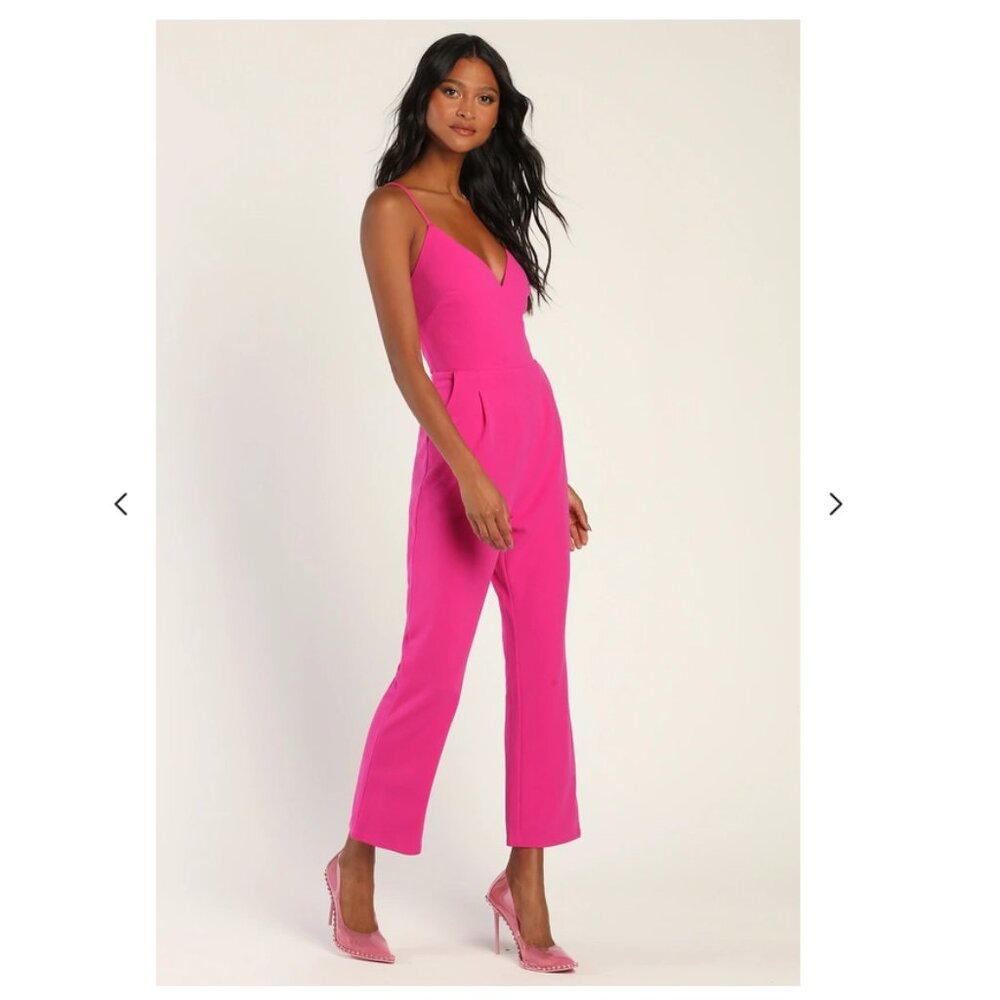Lulu's Hot Pink V-Neck Sleeveless Jumpsuit (XS) NWT - Picture 2 of 3